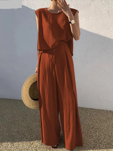 

Crew Neck Plain Street Regular Fit Two-Piece Set, Orange, Suits