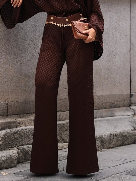 

Casual Plain Wide Leg Sweater Pants No Belt, Brown, Pants