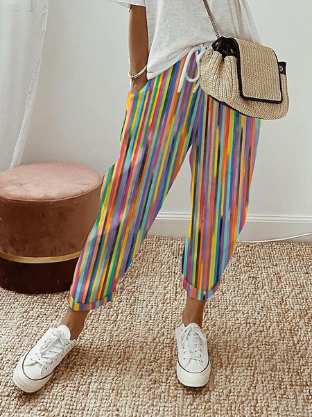

Women Striped Long Pants Casual Spring/Fall Trousers, Multicolor, Pants