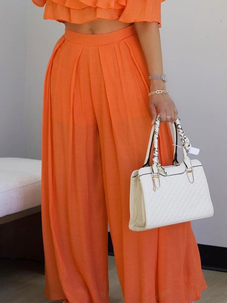 

Urban Plain Gathered Wide Leg Fashion Pants, Orange, Pants