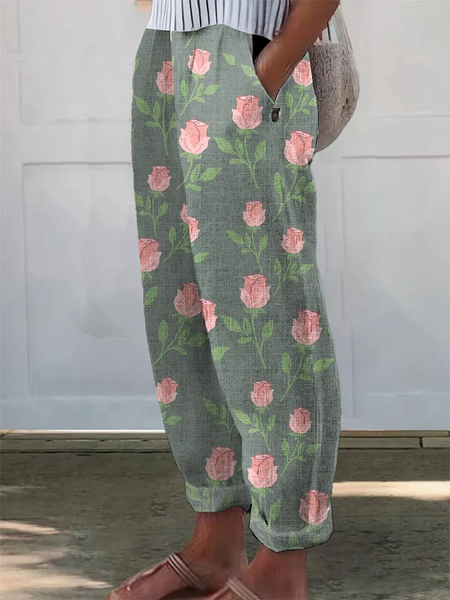 

Women Floral Long Pants Casual Spring/Fall Trousers, Green, Pants