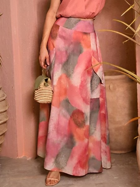 

Urban Printing Abstract Maxi Skirt, As picture, Skirts