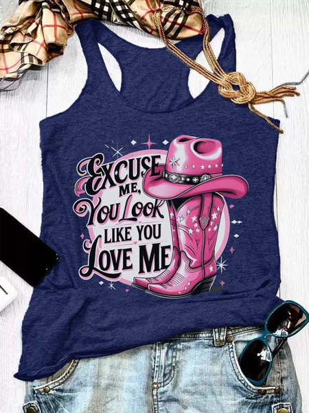 

Women Sleeveless Tank Top Camisole Summer Letter Pattern U-Neck Holiday Casual Top, Navyblue, Tanks & Camis