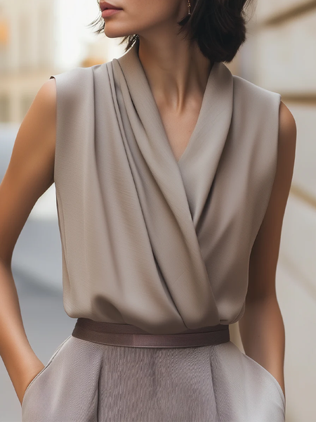 

Urban Plain Cross Cross Neck Tank Top, Khaki, Blouses and Shirts