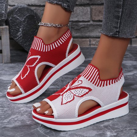 

Vintage Striped Slip On Low Heel Gladiator, Red, Sandals