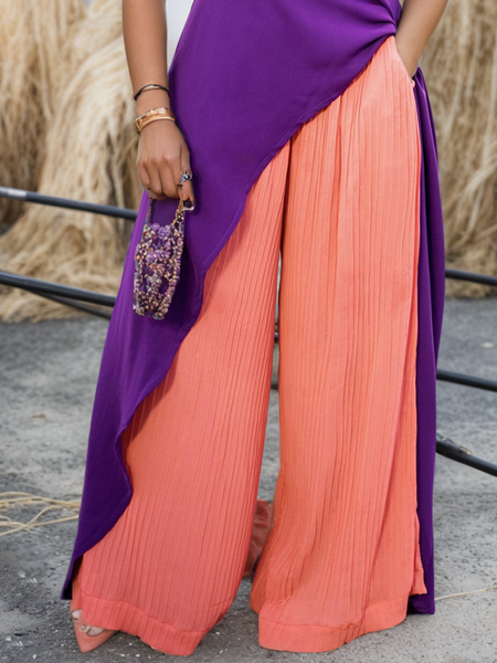 

Casual Plain Ruched Wide Leg Pants, Orange, Pants