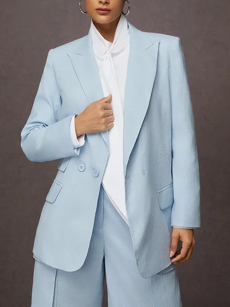 

Casual Linen Plain Lapel Collar Blazer, Blue, Blazers