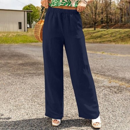 

Women's Harem Pants Daily Outing Pants Pocket Elastic Waist Khaki Casual Solid Color Wide Leg Cotton Linen Loose Pants, Purplish blue, Pants