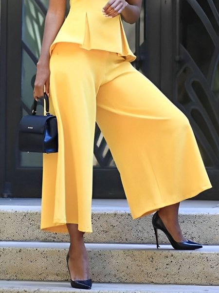 

Urban Plain Wide Leg Pants, Yellow, Pants