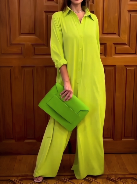 

Urban Buttoned Plain Shawl Jumpsuit, Green, Jumpsuits
