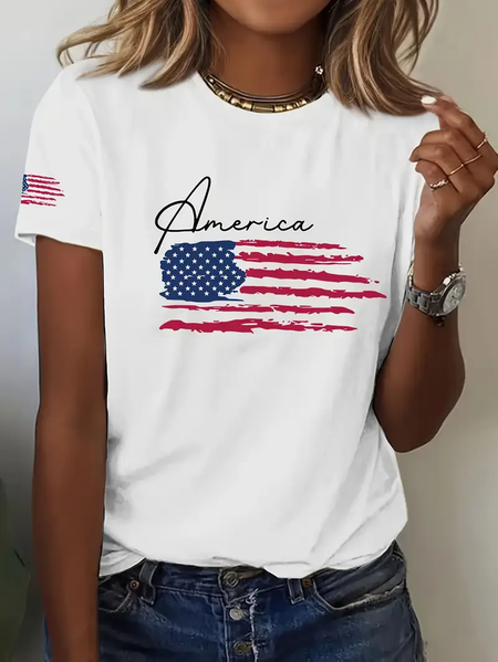 

Vintage America Flag Crew Neck Short Sleeve T-shirt, As picture, T-shirts