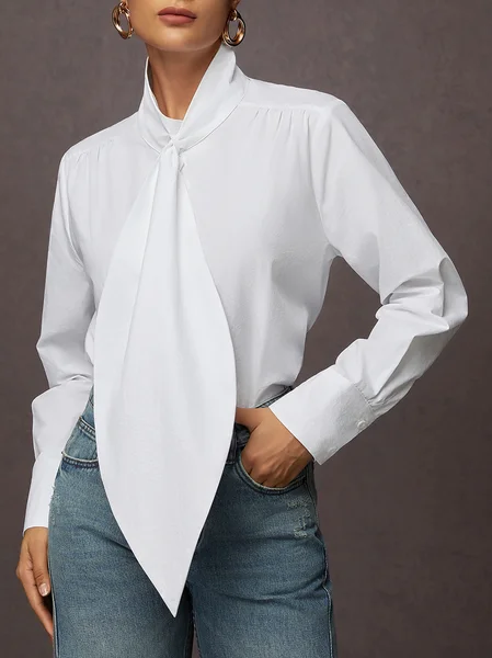 

Plain Casual Long Sleeve Shift Top, White, Blouses and Shirts
