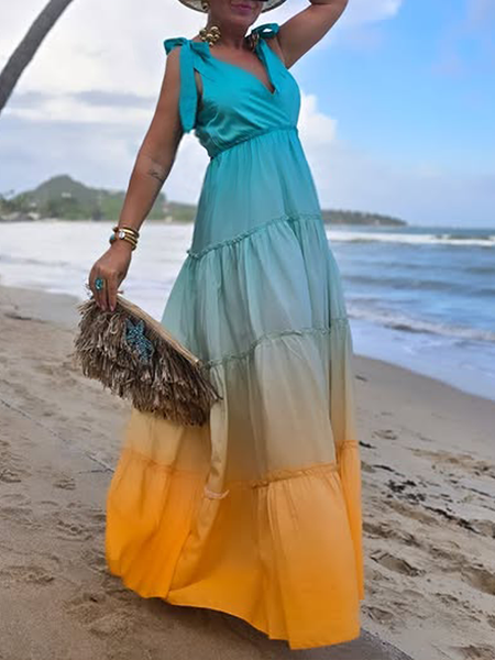

Vacation Ombre Printing Spaghetti Maxi Dress, Blue, Maxi Dresses