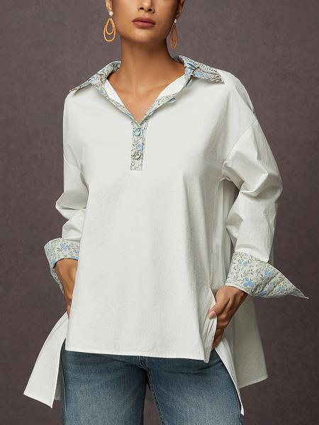 

Cotton Casual Split Joint Shirt Collar Shirt, White, Blouses and Shirts