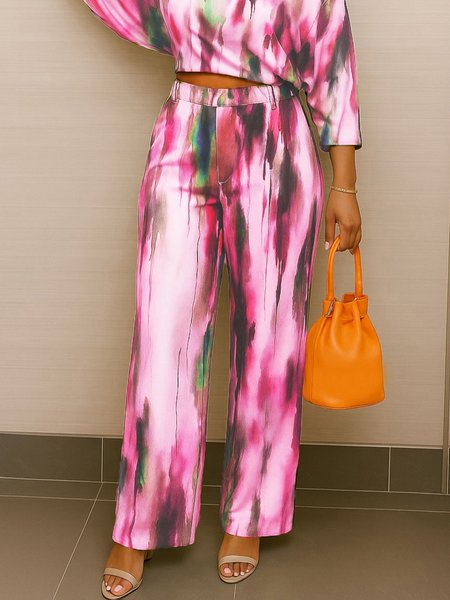 

Urban Abstract Printing Straight Fashion Pants, Pink, Pants