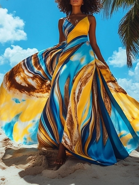 

Vacation Ombre Printing Spaghetti Maxi Dress, As picture, Maxi Dresses
