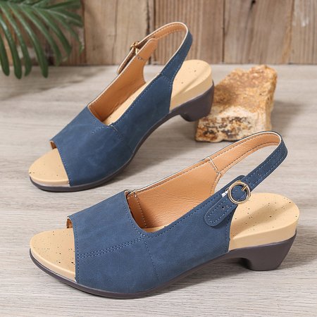 

Spring and summer new fish mouth beach thick heel one word buckle simple thick heel high heel women's sandals, Deep blue, Shoes