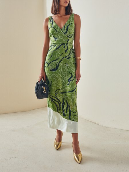 

Urban Abstract Graphic Printing Midi Dress, Green, Midi Dresses