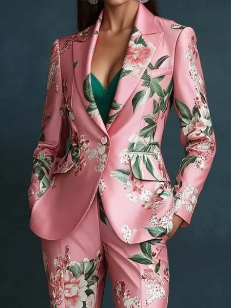 

Elegant Floral Lapel Collar Blazer, Pink, Blazers