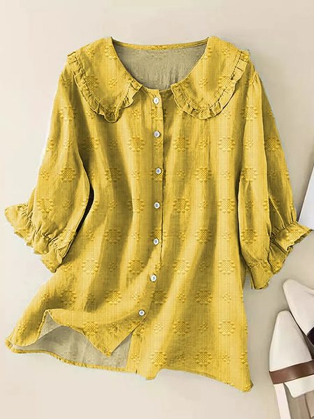 

Women Floral Short Sleeve Shirt Summer Shawl Collar Daily Casual Top, Yellow, Shirts