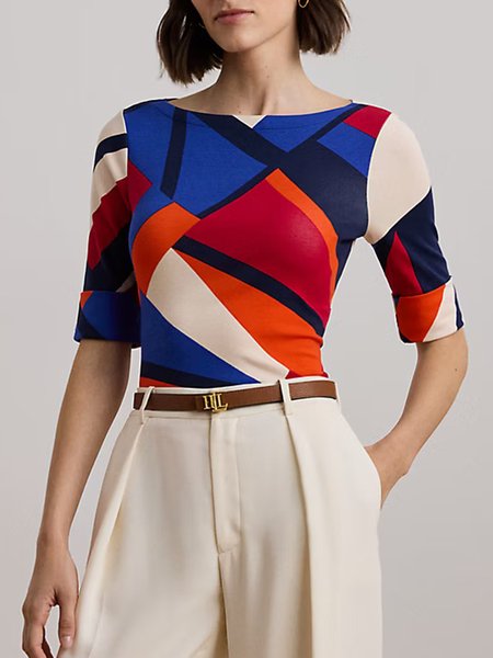 

Casual Geometric Printing T-shirt, As picture, Tees