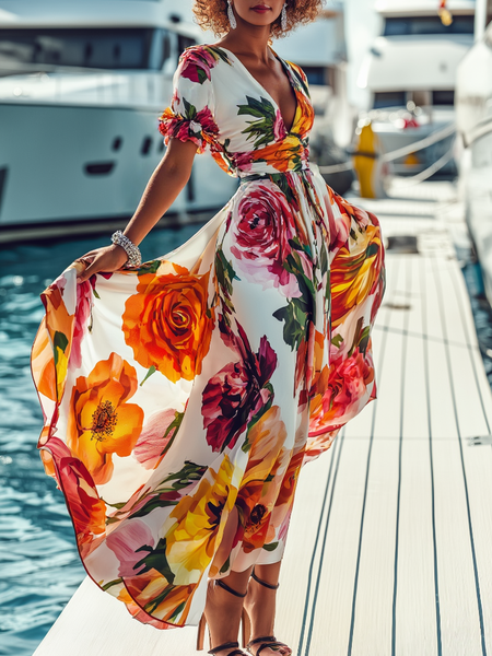 

Vacation Floral Printing Maxi Dress, As picture, Maxi Dresses