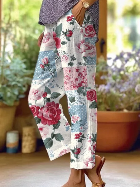 

Women Floral Long Pants Casual Spring/Fall Trousers, As picture, Pants