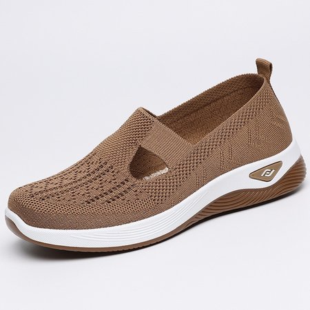 

Soft sole breathable lightweight flying woven casual simple women's shoes flat shoes shallow mouth single shoes, Coffee, Flats