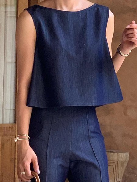 

Casual Plain Distressing Denim Top, Denim blue, Blouses and Shirts