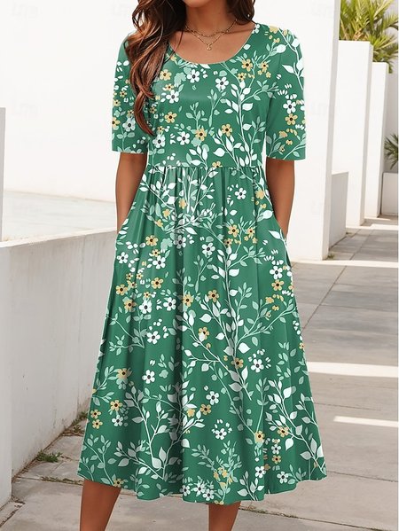 

Women Floral Crew Neck Short Sleeve Comfy Casual Maxi Dress, As picture, Dresses