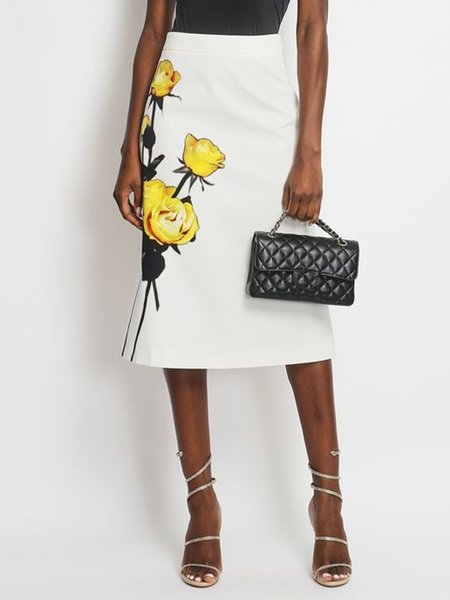 

Urban Printing Floral Midi Skirt, As picture, Skirts