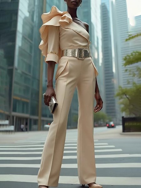 

Urban Peplum Plain Asymmetrical Jumpsuit, As picture, Jumpsuits