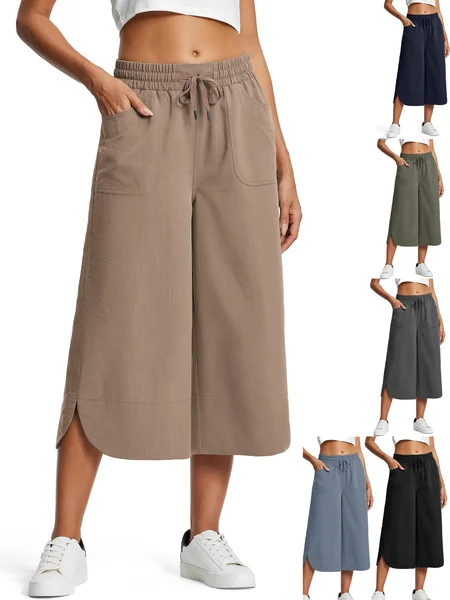 

Women Plain Capris Pants Casual Summer Trousers, Khaki, Pants