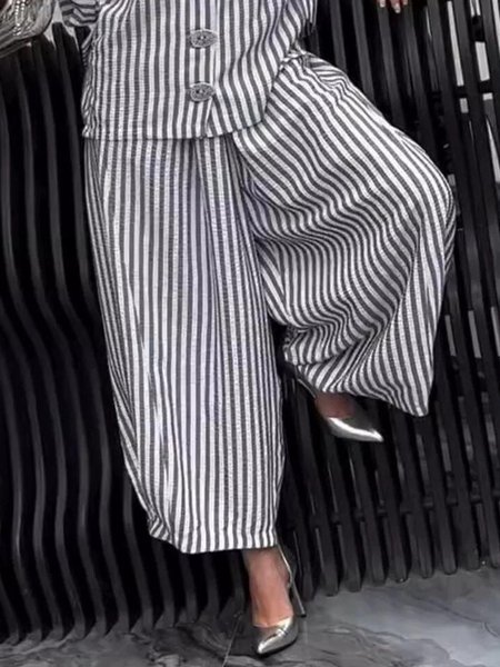 

Casual Striped Printing Baggy Pants, Gray, Pants