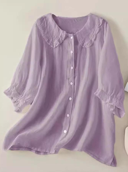 

Women's Casual Cute Doll Collar Short Sleeve Shirt, Purple, Blouses & Shirts