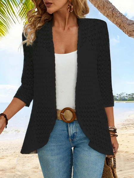 

Women's Plain Jacquard Regular Loose Kimono, Black, Cardigans