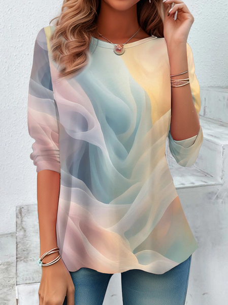 

Women Ombre Long Sleeve Tee T-shirt Crew Neck Printing Casual Spring/Fall Graphic Tee Top, As picture, T-Shirts