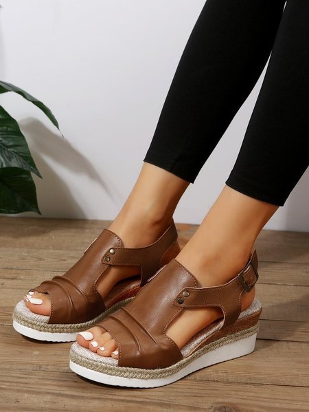 

Casual Color Block Summer Pu Wedge Sandal, Deep brown, Shoes