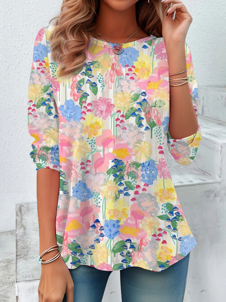 

Women Floral Long Sleeve Tee T-shirt Crew Neck Printing Casual Spring/Fall Graphic Tee Top, Multicolor, T-Shirts