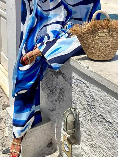 

Vacation Abstract Graphic Printing Wide Leg Pants, Blue, Pants