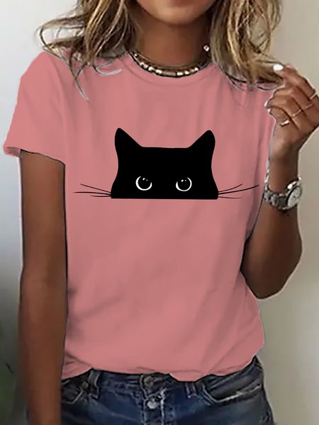 

Casual Animal Crew Neck Short Sleeve T-shirt, Orange pink, T-shirts