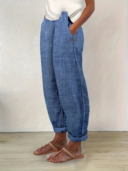 

Women's Spring and Summer Loose Casual Lace-up Trousers, Blue, Pants
