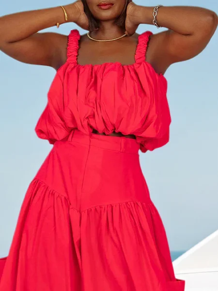 

Vacation Plain Loose Crop Cami, Red, Tanks and Camis