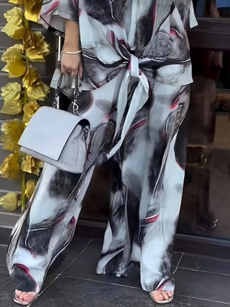 

Casual Random Print Wide Leg Pants, As picture, Pants