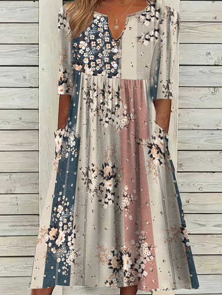 

Women Floral Short Sleeve Summer Printing Dress V Neck Daily Casual Maxi Fit & Flare Dress H-Line Dress, As picture, Casual Dresses