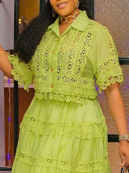 

Urban Plain Lace Shirt Collar Shirt, Green, Blouses and Shirts