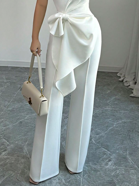 

Urban Plain Buttoned Straight Pants, White, Pants