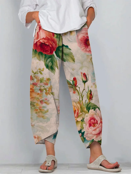 

Women Floral Capris Pants Casual Summer Trousers, As picture, Pants