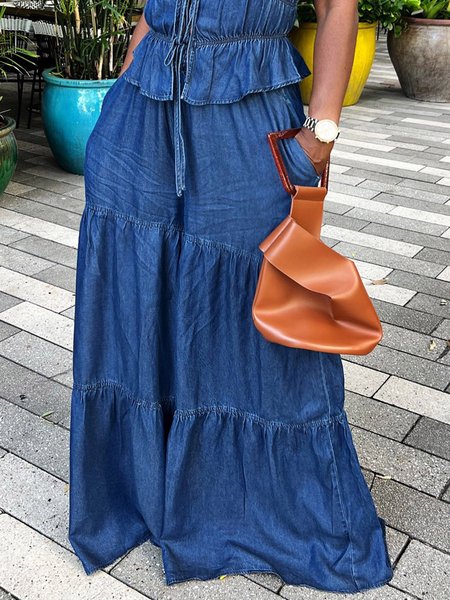 

A-Line Denim Casual Jeans, Blue, Jeans