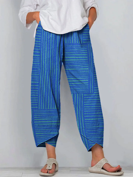 

Women Striped Capris Pants Casual Summer Trousers, Blue, Pants